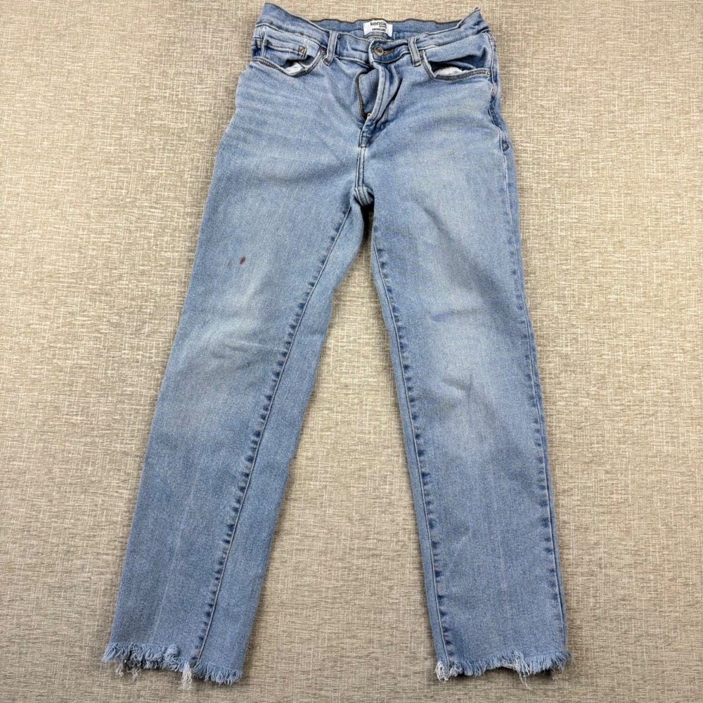 Kensie Jeans Womens 4/27 Vintage Luxe Light Wash Raw Hem Straight Leg Denim